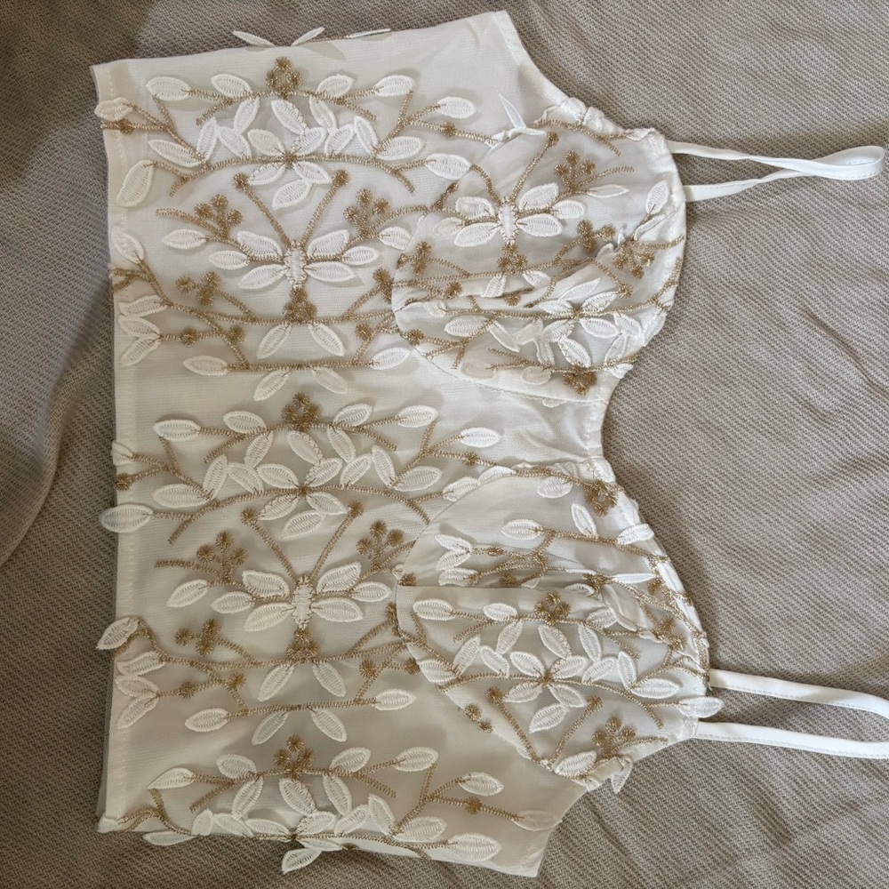 Elegant Cream and Gold Embroidered Top